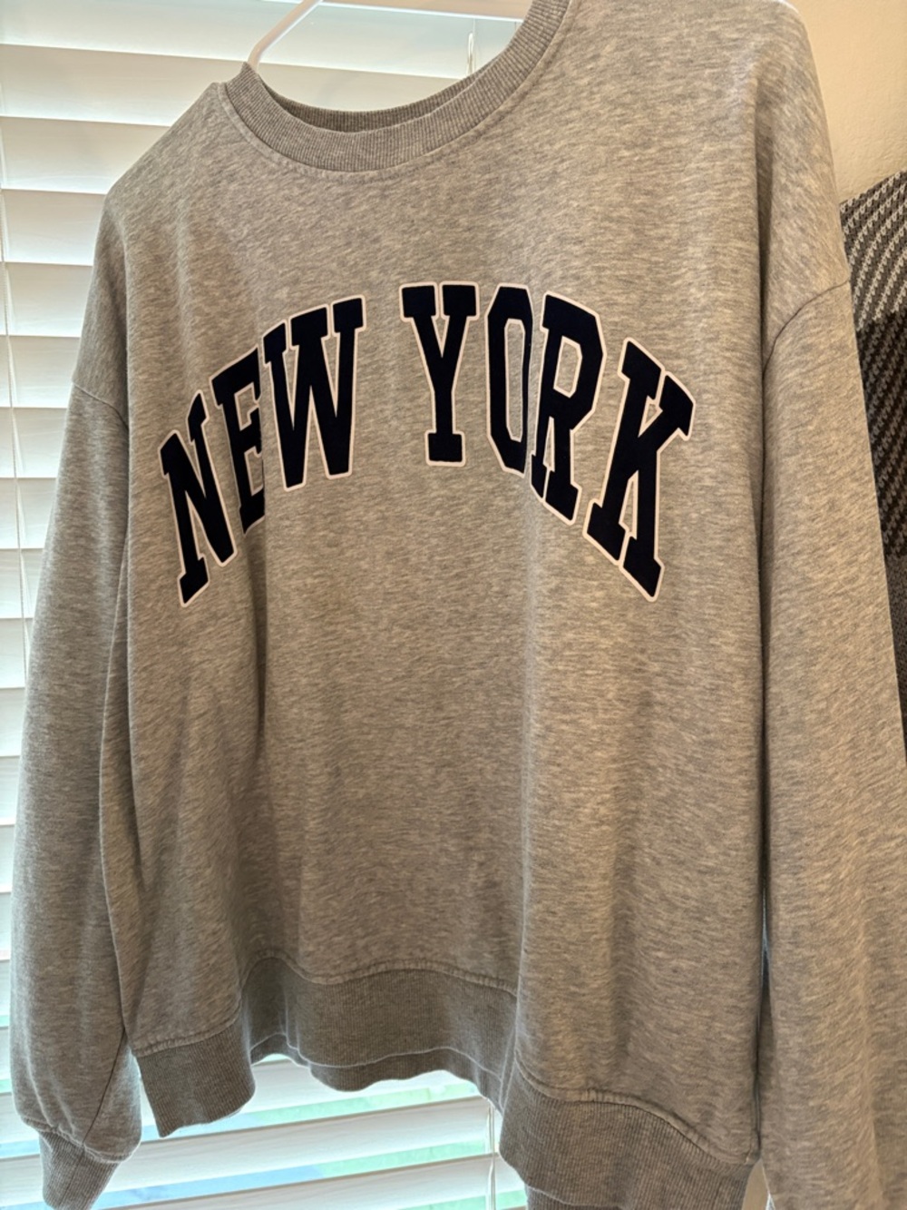 H&M Gray Crewneck Sweatshirt with Navy "NEW YORK" Applique
